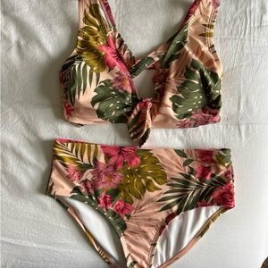 Kona Sol Floral Bikini Set in Pink and Green